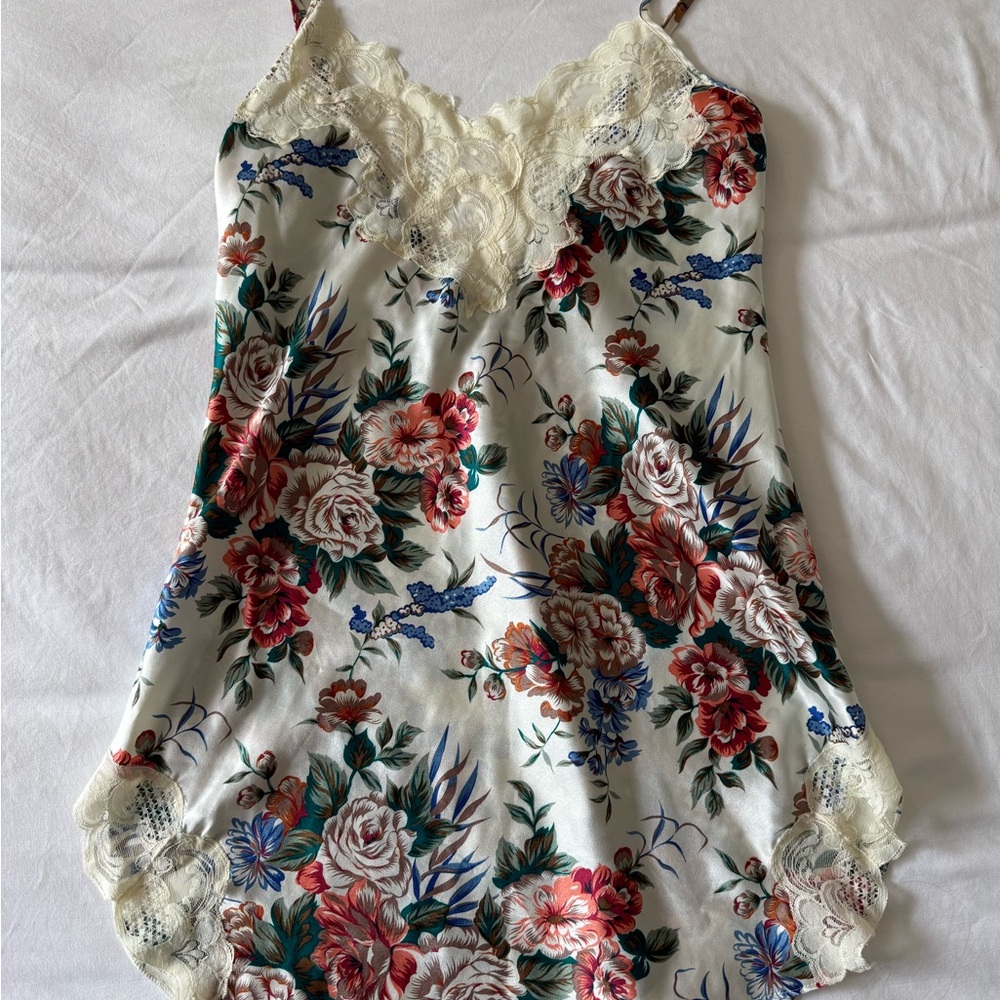 Victoria's Secret Gold Label Floral Slip with Lace Trim